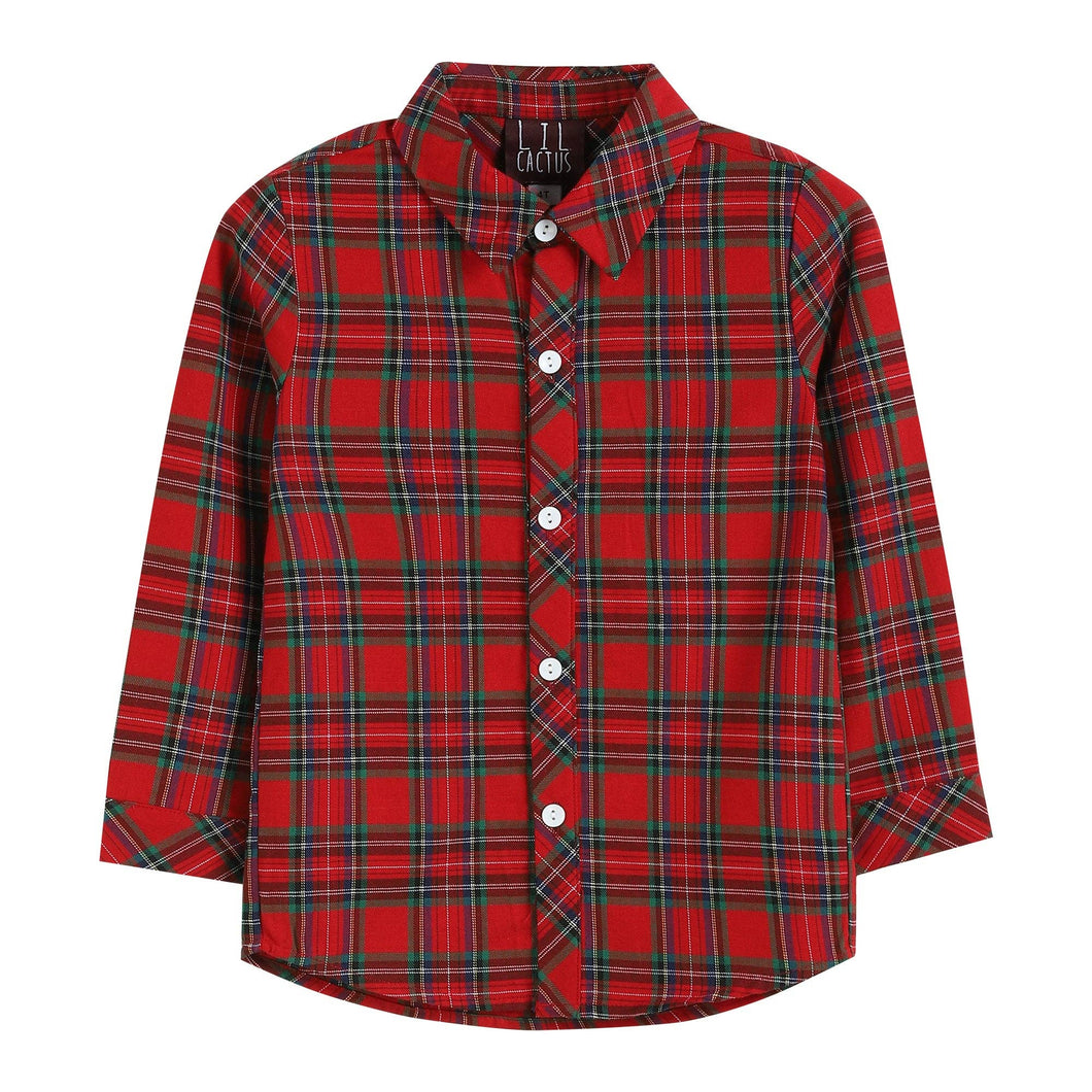 Red & Green Christmas Plaid Button-Up
