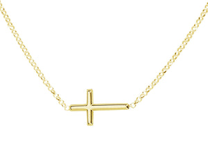 14K Gold-Plated Girls Horizontal Cross Necklace Kids & Women