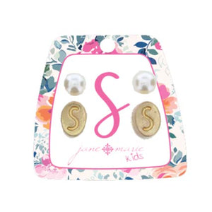Gold Initial with Pearl stud earrings
