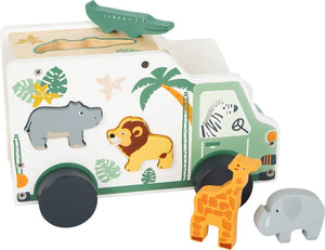 Small Foot Wooden Toys Safari Truck Shape Sorter Animal Playset Designed for Children Ages 12+ Months