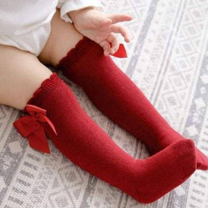 Girls Knee High Bow Socks Red