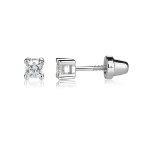 Sterling Silver Clear CZ Stud Earrings for Baby and Children