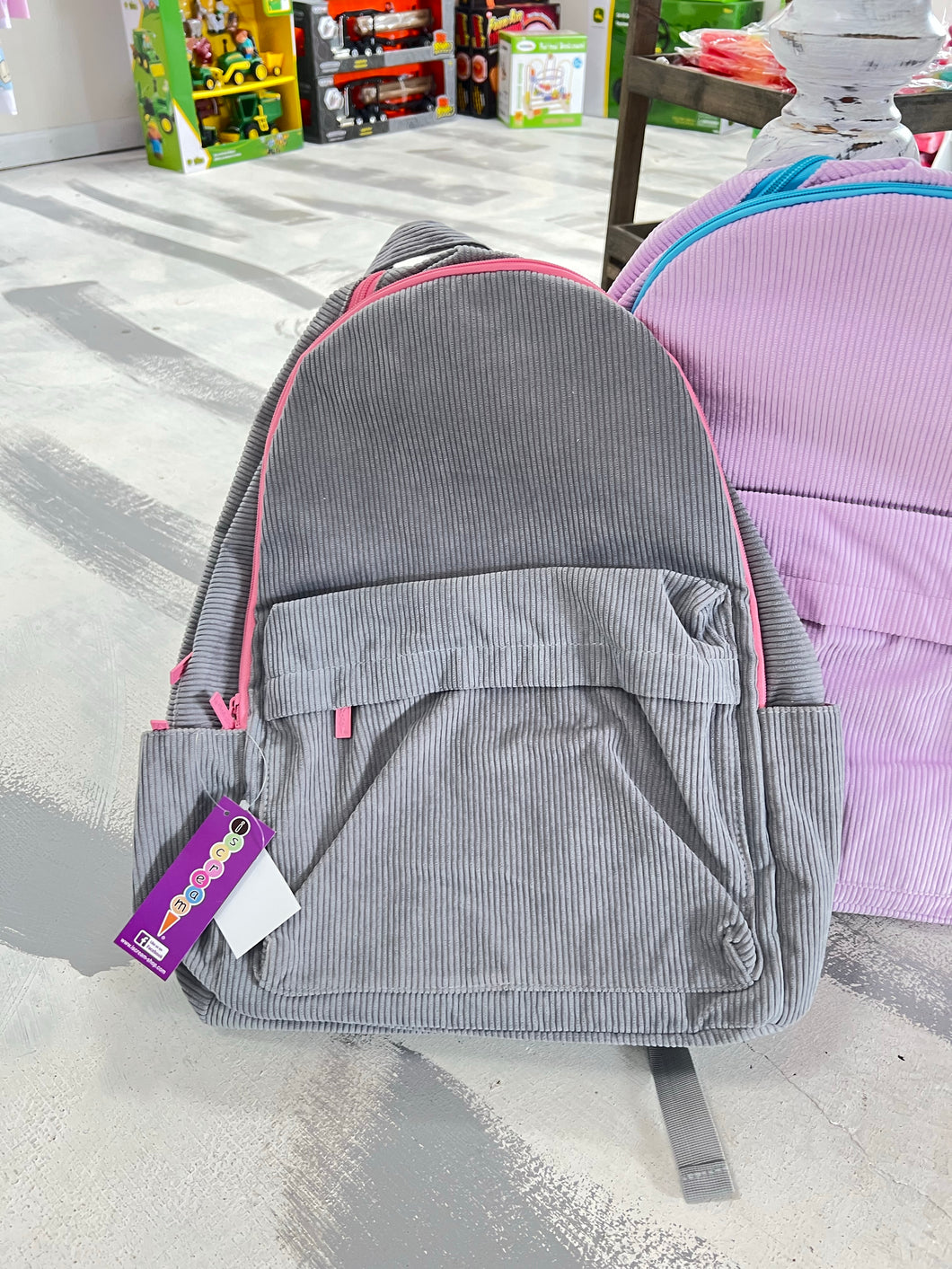 Grey Corduroy Backpack